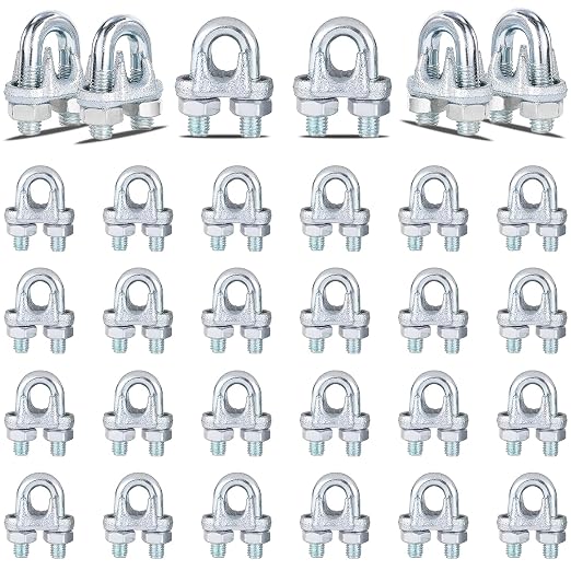 30PCS 1/4" Galvanized Zinc-Plated Wire Rope Cable Clamp Clips, M6 Wire Cable by High-PQ