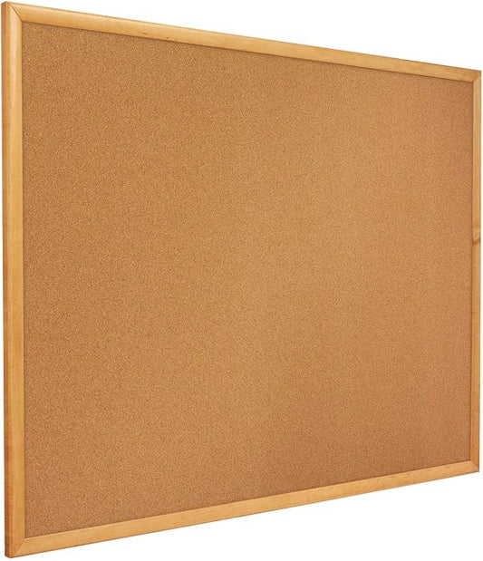 Quartet Cork Board, Bulletin Board, Oak Finish Frame by Quartet