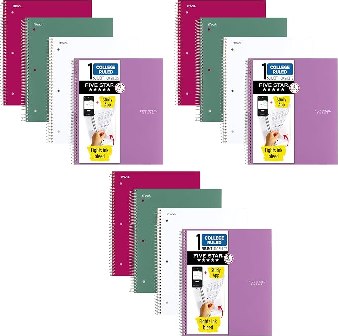 Five Star Spiral Notebook + Study App, 100 Sheets, 1 Subject, College Ruled by FiveStar