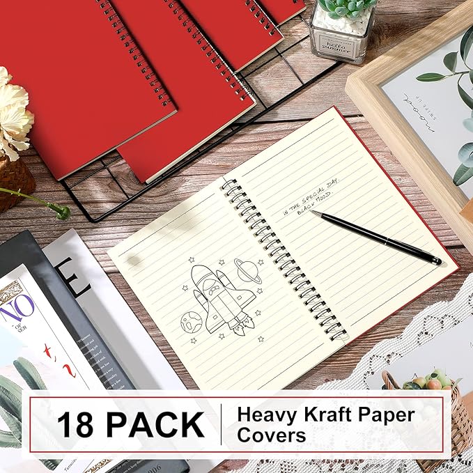 Yahenda 18 Pcs Spiral Notebook Bulk A5 Journal Lined 8.3'' x 5.5'' Writing Composition Paper Small Notepad Subject Notebook for Students Office Business Back to School Supplies (Red)-DeskLoop Office