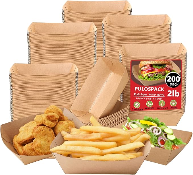 2lb Paper Food Boats, Kraft Paper Food Nacho Trays Disposable Take Out Food by PULOSPACK