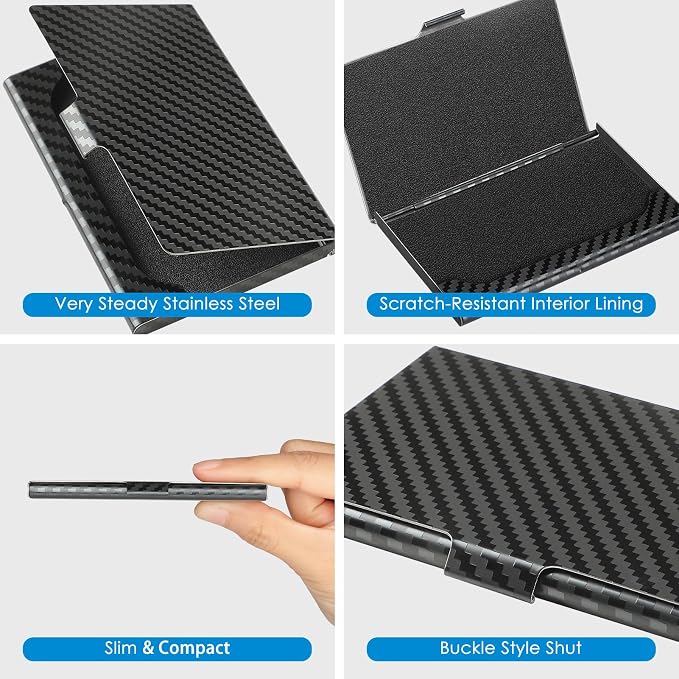 MaxGear Stainless Steel Business Card Holder, Slim Card Case, Buckle Closure - Image 2