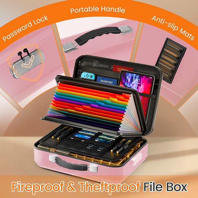 Fireproof Document Box with Lock, 5200°F Fireproof Water Resistant Hard Case - Image 4
