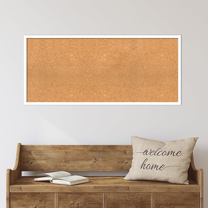 Amanti Art Natural Cork Board for Wall, 19x43 Vision Board with White Frame, Oversize Corkboard Office Decor for Home Organization, Modern Corkboard Pinboard to Display Items for Home Organization in-DeskLoop Office