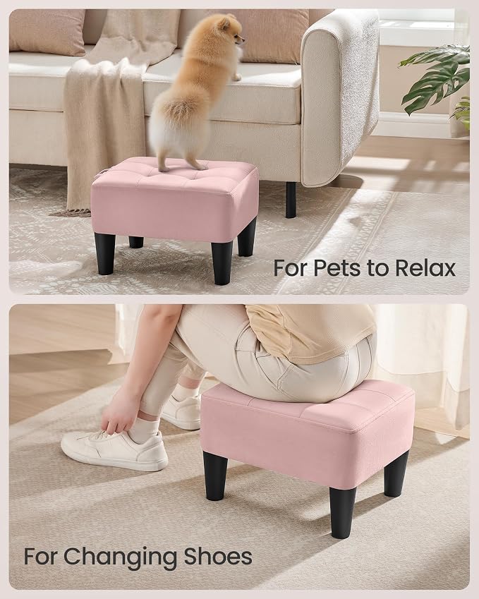 SONGMICS Foot Stool with Legs, Small Footstool Ottoman, Velvet Seat with Thick - Image 5