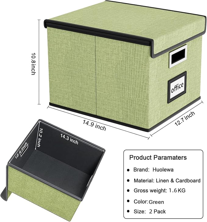 File Organizer Boxes with Lids, Linen Hanging Filing & Storage Box with Plastic - Image 6