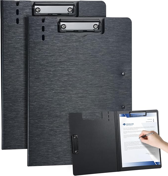 Clipboard Folder, with Dual Metal Clips, Embossed-Texture, Folding 360° Rotating by WORPSON