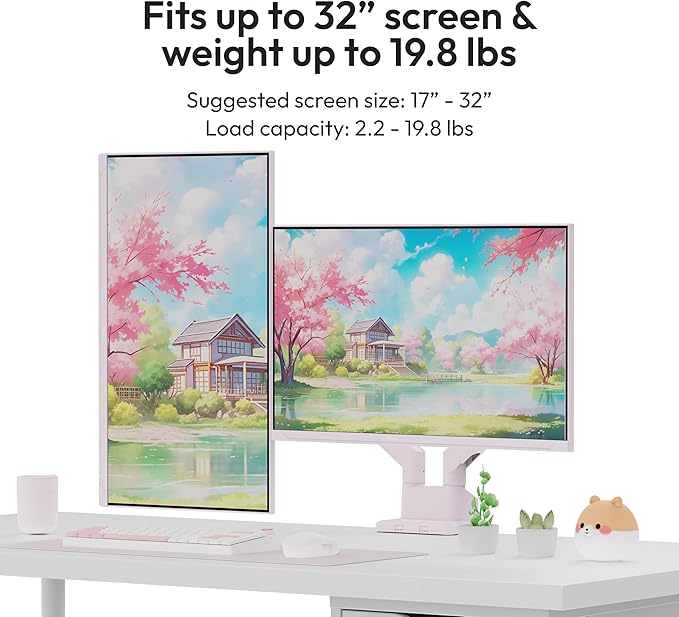 Pixio PS1D Wave Pink Dual Monitor Arm Stand Desk Mount - Fits up to 32 inches Monitors and up to 19.8lbs. VESA Compatibility and Integrated Cable Management-DeskLoop Office