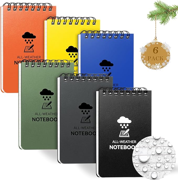 COIDEA 6 Pack Waterproof Notebook, 3 x 5 Pocket Notepad, Top-Spiral by COIDEA