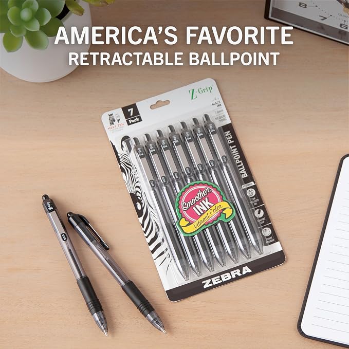 Zebra Pen Z-Grip Retractable Ballpoint Pen, Smooth-Flowing Black Ink, 1.0mm - Image 2