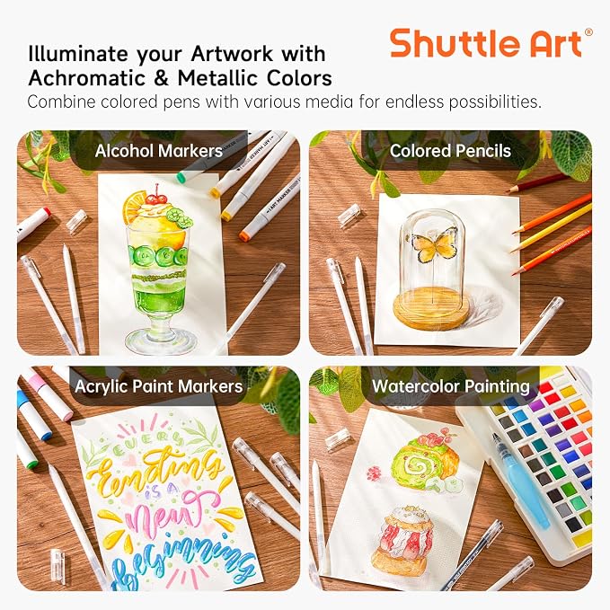 Shuttle Art Colored Pens, 22 Black White Gray & Metallic Tone Colors Cute - Image 7