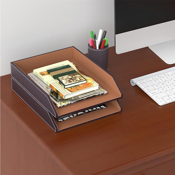 Leather Letter Tray, Thipoten Stackable Desk Organizer Holder - Image 4