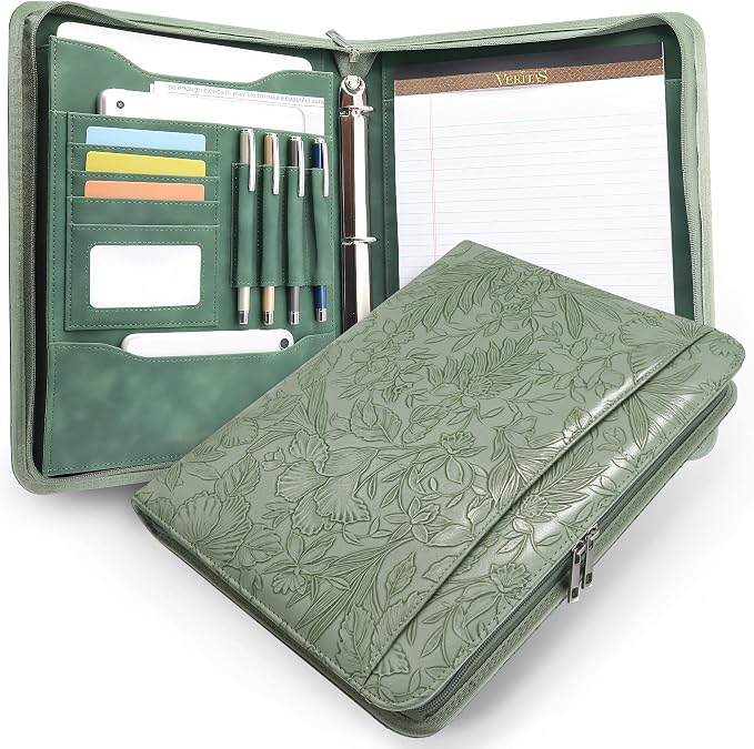Embossed Faux Leather Zippered Padfolio by FORTAVEM