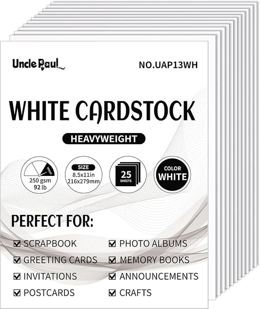 8.5'' x 11'' White Cardstock - 92lb Double-sided Cover Card Stock Heavyweight by UnclePaul