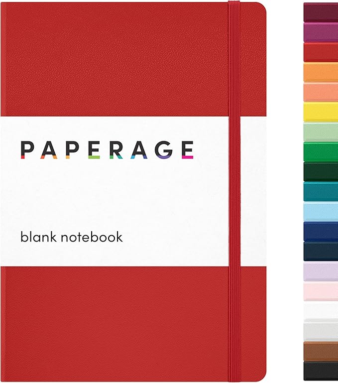 PAPERAGE Blank Journal Notebook, (Red), 160 Pages, Medium 5.6 in x 8 in - 100 GSM Thick Paper – Hardcover Journaling Notebook for Work, School, Note Taking or Sketching-DeskLoop Office