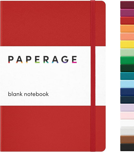 PAPERAGE Blank Journal Notebook, (Red), 160 Pages, Medium 5.6 in x 8 in - 100 GSM Thick Paper – Hardcover Journaling Notebook for Work, School, Note Taking or Sketching-DeskLoop Office