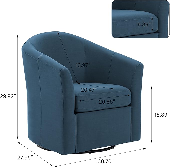 UIXE 360° Swivel Barrel Accent Chair, Modern Round Arm Chair Upholstered Club Armchair, Single Sofa Seating in Fabric for Living Room, Bedroom (Blue)-DeskLoop Office