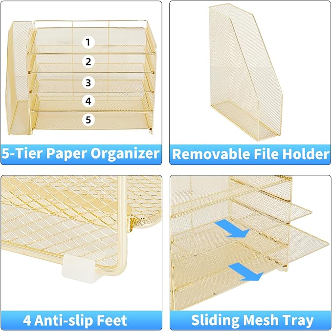 OPNICE Desk Organizer, 5-Tier Paper Organizer Letter Tray - Image 3