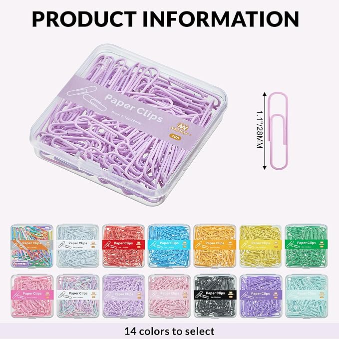 NEEWAY Small Paper Clips, 1.1 Inch Vinly Coated Colored Paperclips, 3 Pack of - Image 2