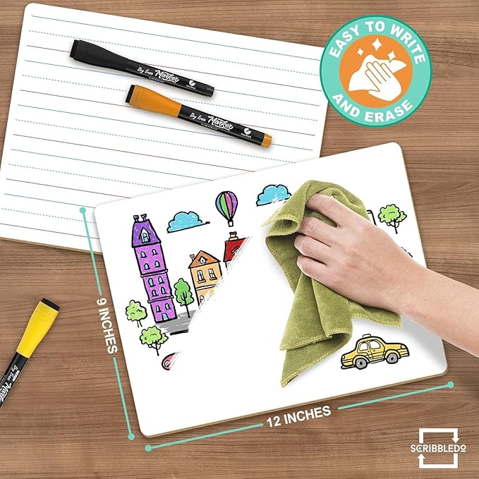 Scribbledo 24 Pack Double Sided Whiteboard Lined Dry Erase Boards - Image 2