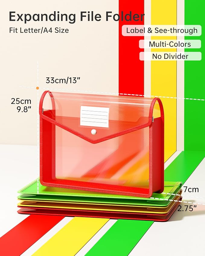 3 Pack Plastic Expanding File Folder, Transparent Envelopes - Image 2