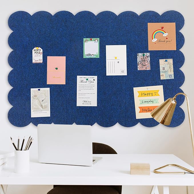 Mooliwe Scalloped Felt Bulletin Board 72 x 48 Inches Foldable Dark Blue Pin - Image 4