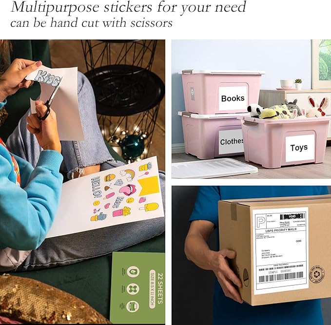 Full Sheet Sticker Paper for Laser & Ink Jet Printers, 8.5" x 11" Full Sheet Address Shipping Label, 200 Sheets 200 Labels-DeskLoop Office