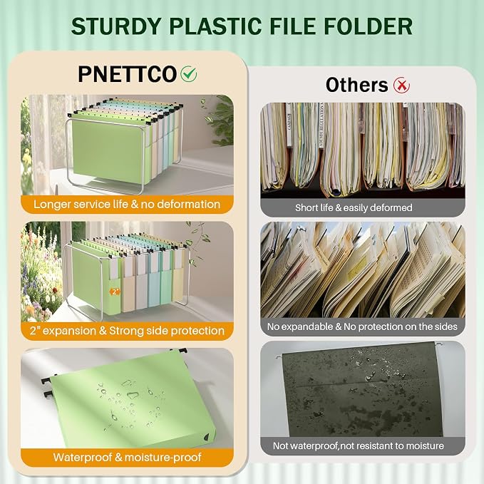 12 Pack Plastic Hanging File Folders, Letter Size Hanging File Folders 2" - Image 6