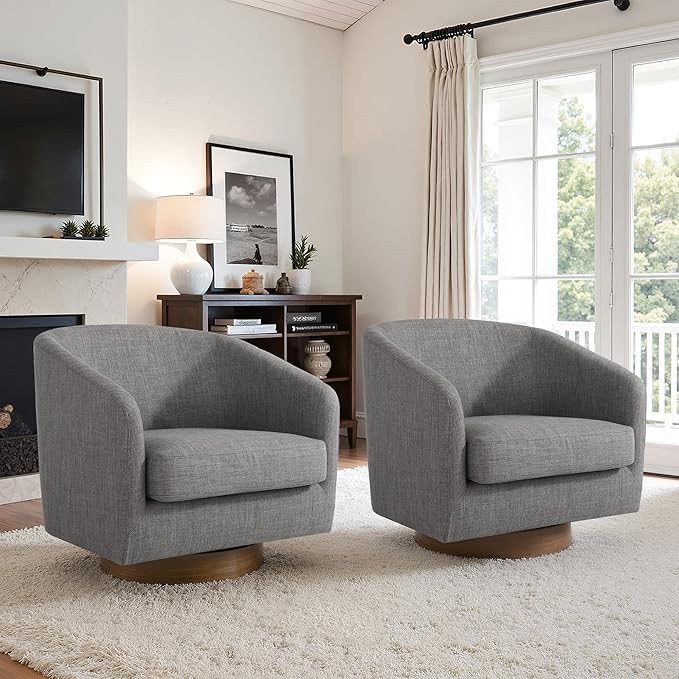UIXE Swivel Accent Chairs Set of 2, Fabric Upholstered Barrel Chair for Living Room, Comfy Round Armchair Single Sofa Bedroom Reading Seat - 31" W, Gray-DeskLoop Office