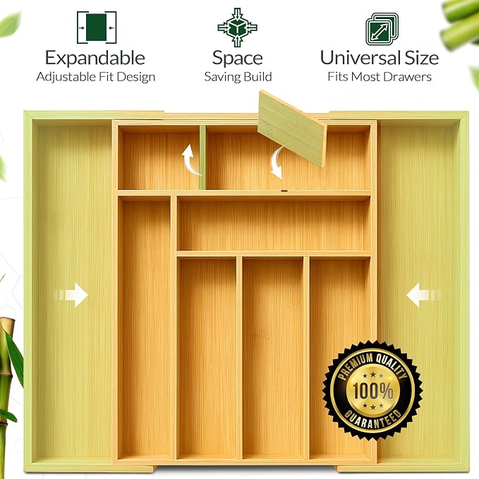 DAVIDOK Expandable Bamboo Drawer Organizer - Image 6