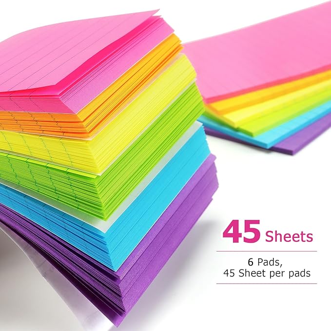 Early Buy Lined Sticky Notes with Lines 4x6 Self-Stick Notes 6 Bright Color 6 Pads, 45 Sheets/Pad-DeskLoop Office