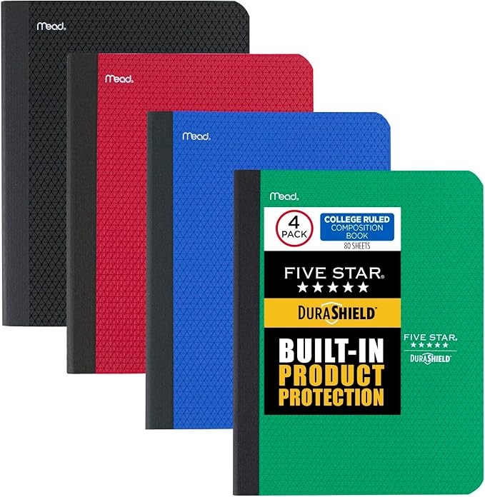 Five Star Composition Books + Study App, 4 Pack, College Ruled Paper, 9-3/4" x by FiveStar