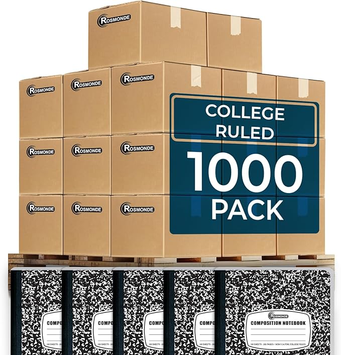 1000 Pack (Pallet) Composition Notebooks Bulk, College Ruled, Pallet of Notebooks, 200 Pages (100 Sheets), 9-3/4 x 7-1/2, Bulk Notebooks for School, College & Office, 4-7 Days Transit-DeskLoop Office
