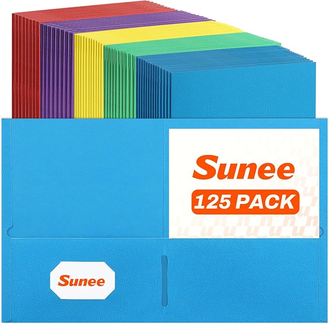 SUNEE Folders with Pockets, 2 Pocket Folders Fit Letter Size Paper, Paper File by SUNEE