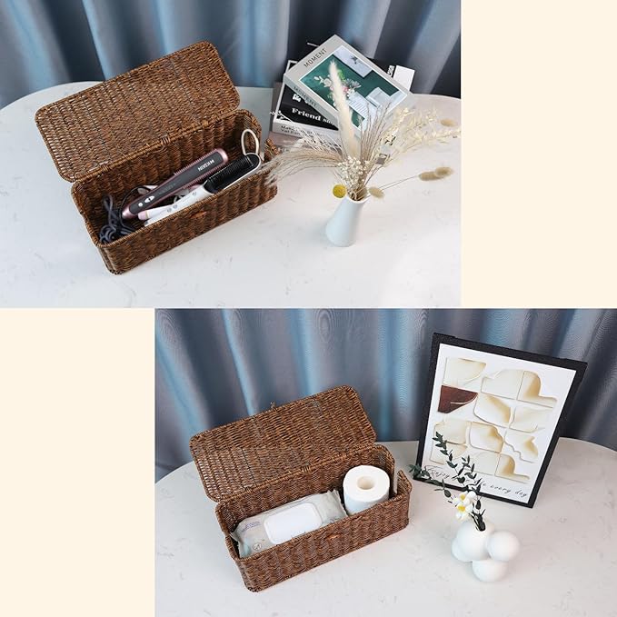 BROWNLILY Cable Management Box, Rattan Style Cord Organizer - Image 7