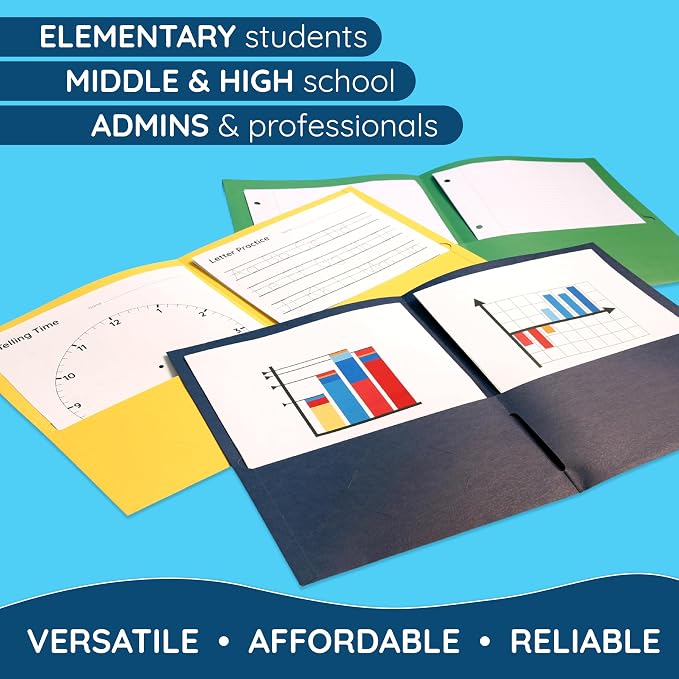 Blue Summit Supplies 100 Pack Paper 2 Pocket Folders Bulk, Two Pocket Folders - Image 6