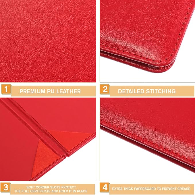 Tenare 10 Pcs Red Leather Certificate Holder 8.5 x 11 PU Phd Bachelor Master - Image 4