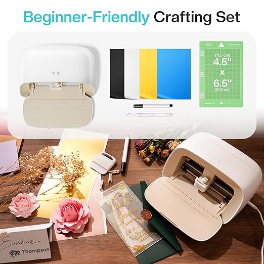 Vinyl Cutter Machine S501 - Smart Compact Sticker Maker for Vinyl & Paper Crafts, Portable Plotter DIY Cutting Machine for Sticker Joy Craft & Party Supplies, Wedding Decor, Beige-DeskLoop Office