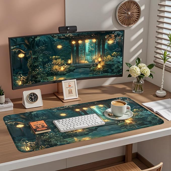 Cozy Anime Mouse Pad- Green Lofi Desk Mat - Image 3