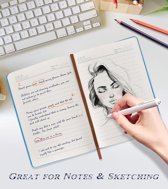 Lined Journal Notebook for Women Men,256 Pages A5 Hardcover Leather Journals for Writing,Travel,Business,Work & School,College Ruled Notebooks for Note Taking,Diary Notepad 5.7"×8.3" blue-DeskLoop Office