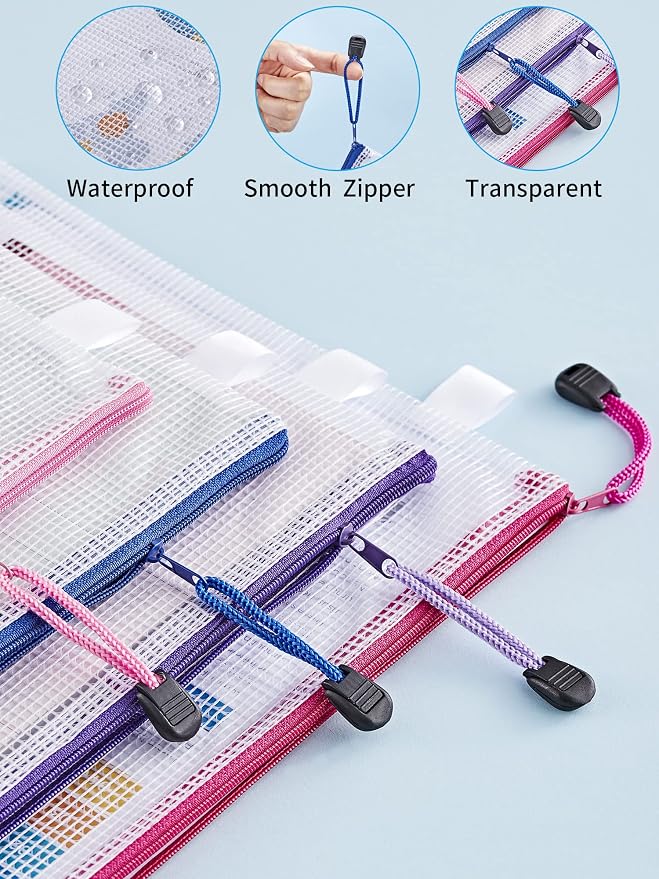 JARLINK 72 Pack 8 Sizes Mesh Pouch, 9 Colors, Waterproof Zipper File Bags - Image 4