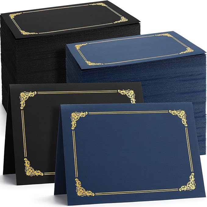 Fainne 120 Pack Certificate Holders Bulk, Diploma Covers Gold Foil Border by Fainne
