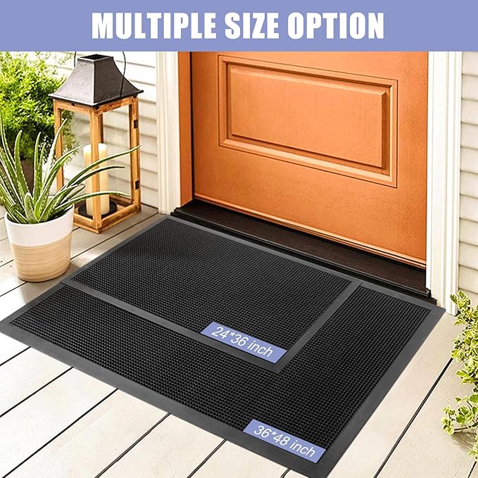 Kuyal Front Door Mat, 2'x3' Outdoor Entrance Mat, Winter Non-Slip Waterproof Outside Entrance Mats, Heavy Duty Durable Welcome, Non Slip Rubber Outdoor Mats for Entryway, Black-DeskLoop Office