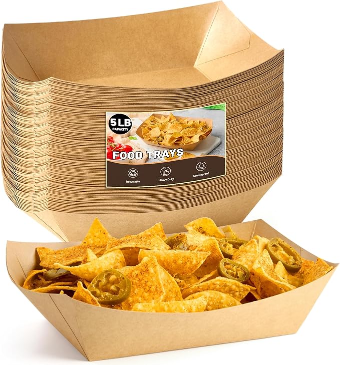 ZORRITA Extra Large Paper Food Trays, 5 LB, 50 Pack | Disposable, Kraft Paper by ZORRITA