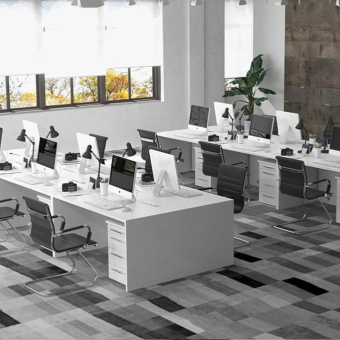 Black Office Desk Chair No Wheels Set of 8 PU Leather Computer Chairs Mid Back Guest Chairs for School Reception Conference Waiting Room, Black-DeskLoop Office