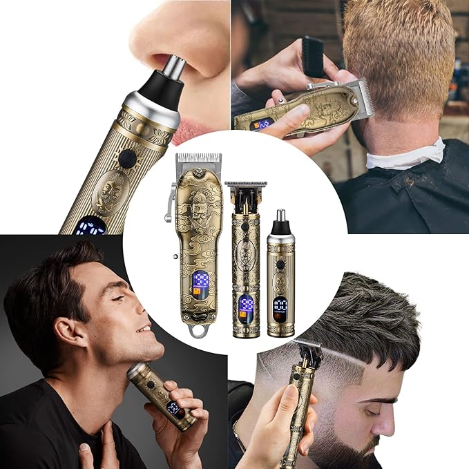 Lanumi Hair Clippers for Men Cordless Hair Trimmer Beard Trimmer/Nose Trimmer Professional T-Blade Trimmer USB Rechargeable Hair Cutting Grooming Kit Barber Clippers Set LED Display-DeskLoop Office