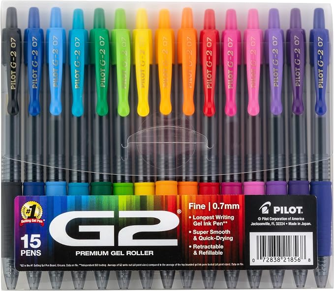 Pilot G2 Premium Gel Roller Pens, Rainbow Gel Pens, G2 Rainbow Colors Pack by PilotCorporationofAmerica