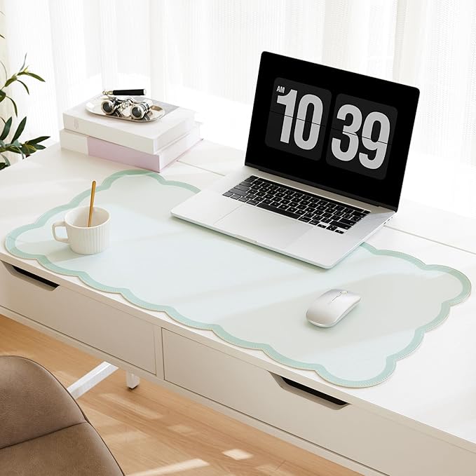 Scalloped Desk Mat, 31.5" x 15.7" Large Cute Aesthetic Desk Accessories by Ohocut