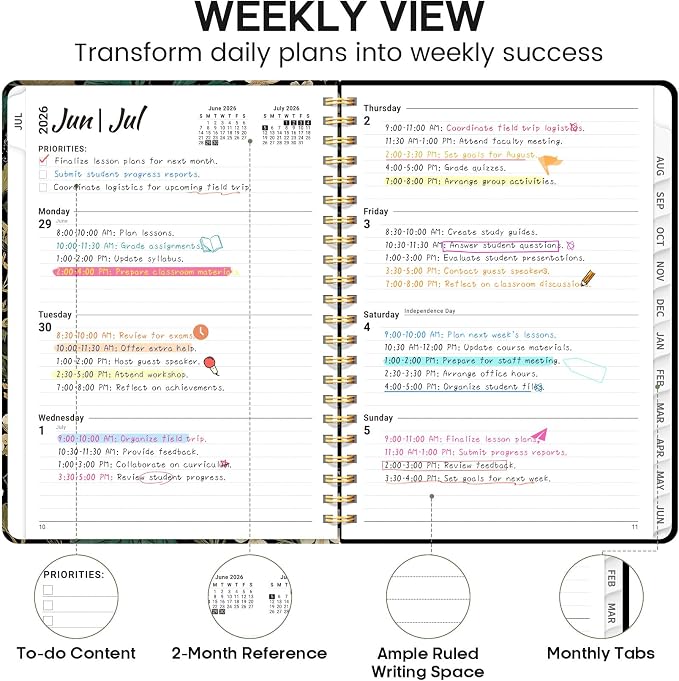 Academic Planner 2026-2027, Weekly and Monthly Calendar Book, July 2026 – June - Image 3