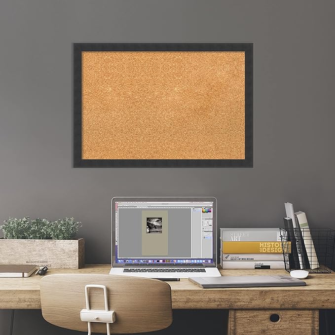 Amanti Art Natural Cork Board for Wall, 18x26 Vision Board with Black Wood Frame, Medium Corkboard Office Decor for Home Organization, Modern Contemporary Corkboard Pinboard to display items for home-DeskLoop Office